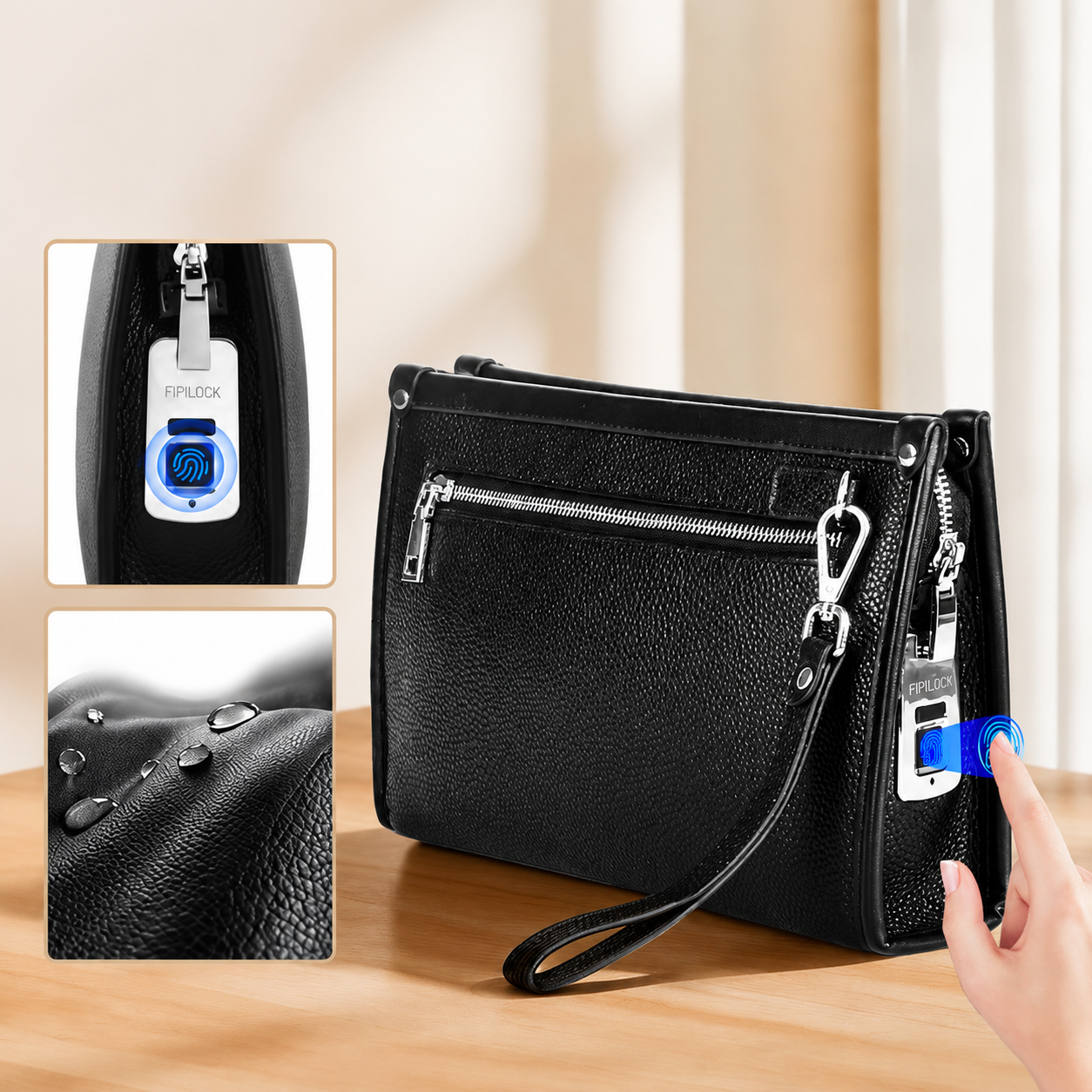 High-end genuine leather fingerprint lock anti-theft handbag