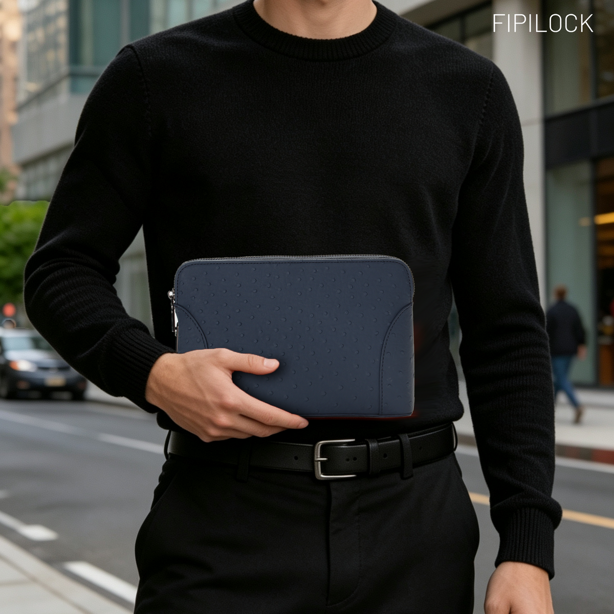Ostrich-patterned fingerprint unlock clutch