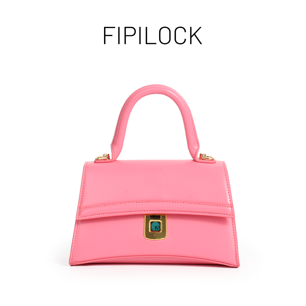 Pink handbag with fingerprint lock