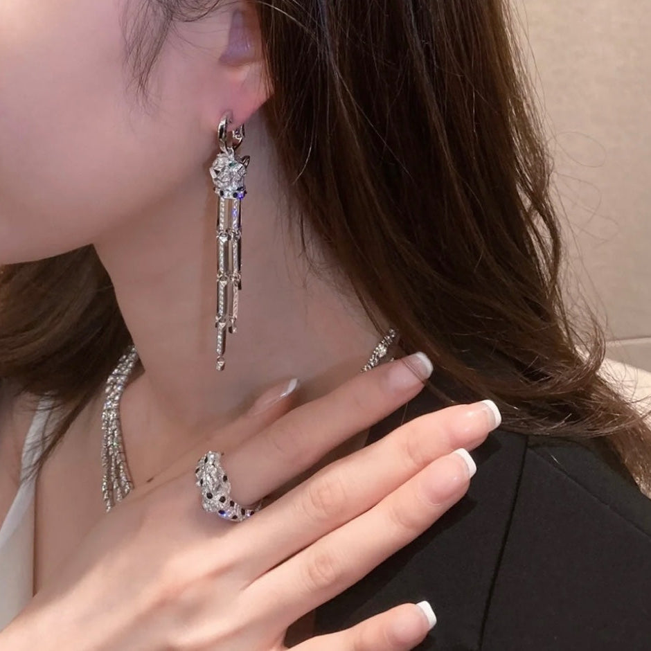 leopard tassel earrings