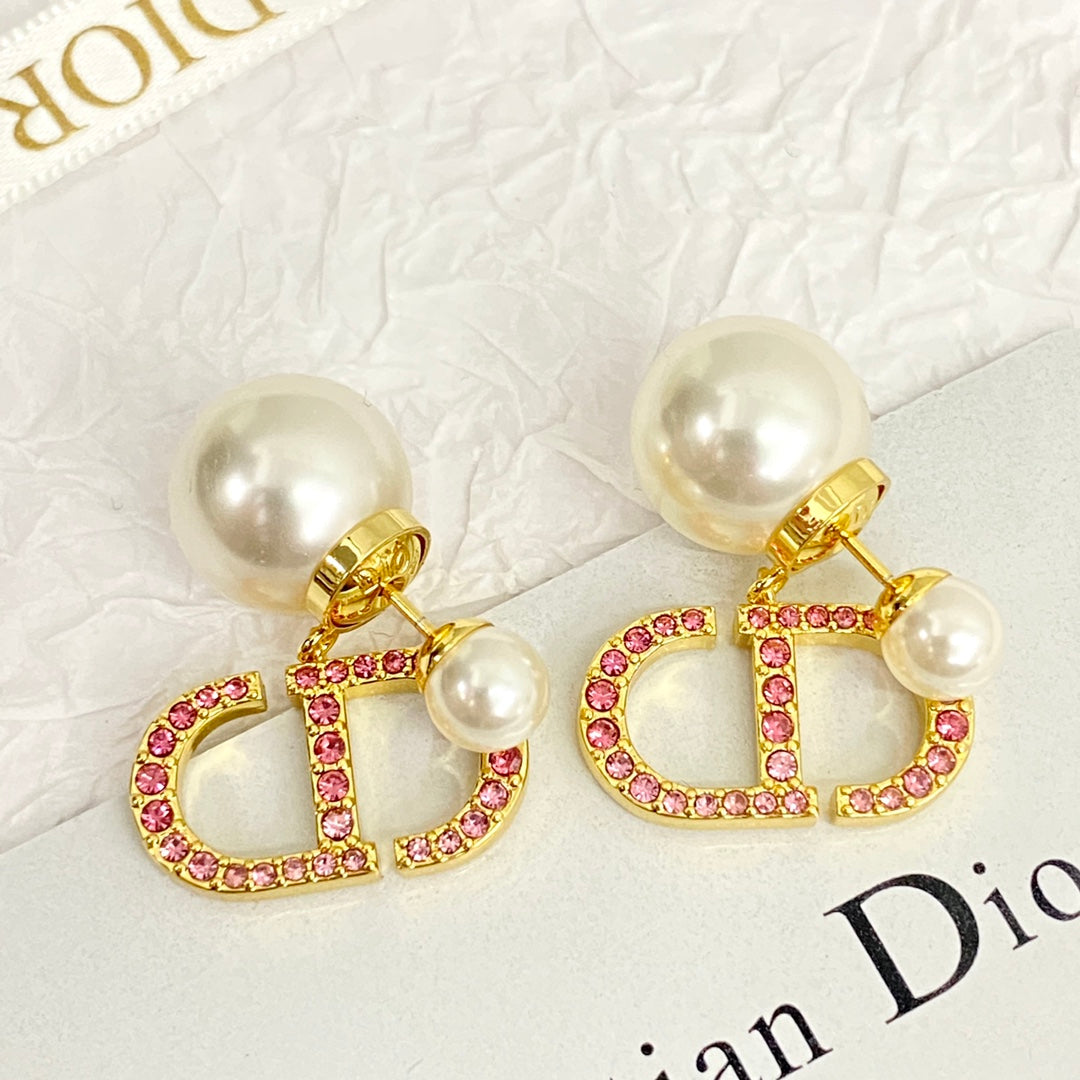 Double Pink Diamond CD Pendant Earrings