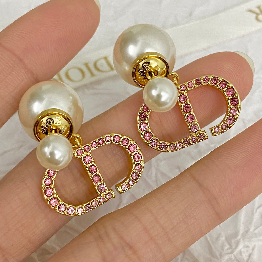 Double Pink Diamond CD Pendant Earrings