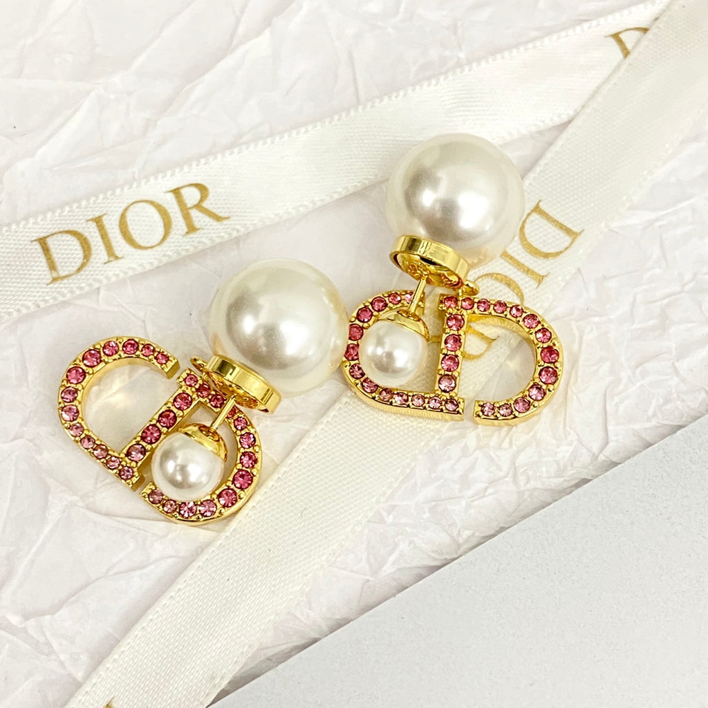 Double Pink Diamond CD Pendant Earrings