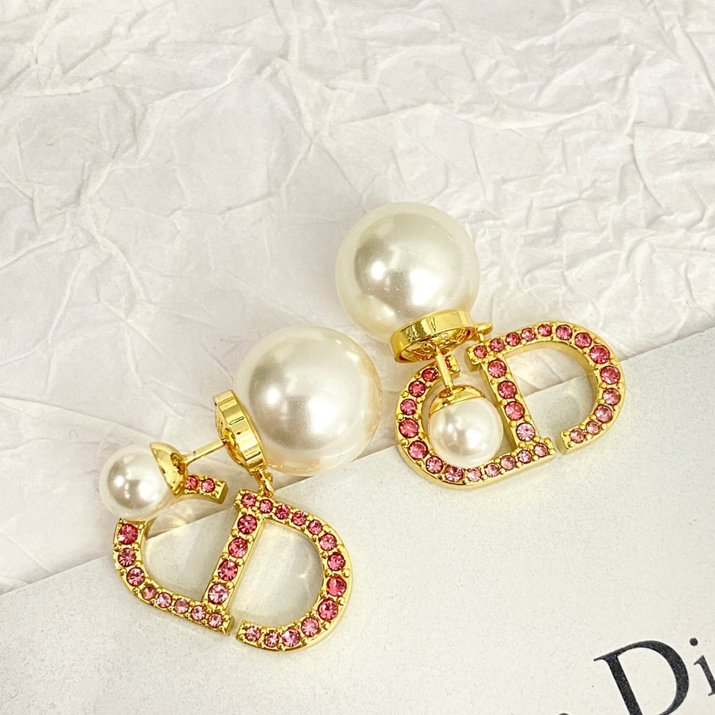 Double Pink Diamond CD Pendant Earrings