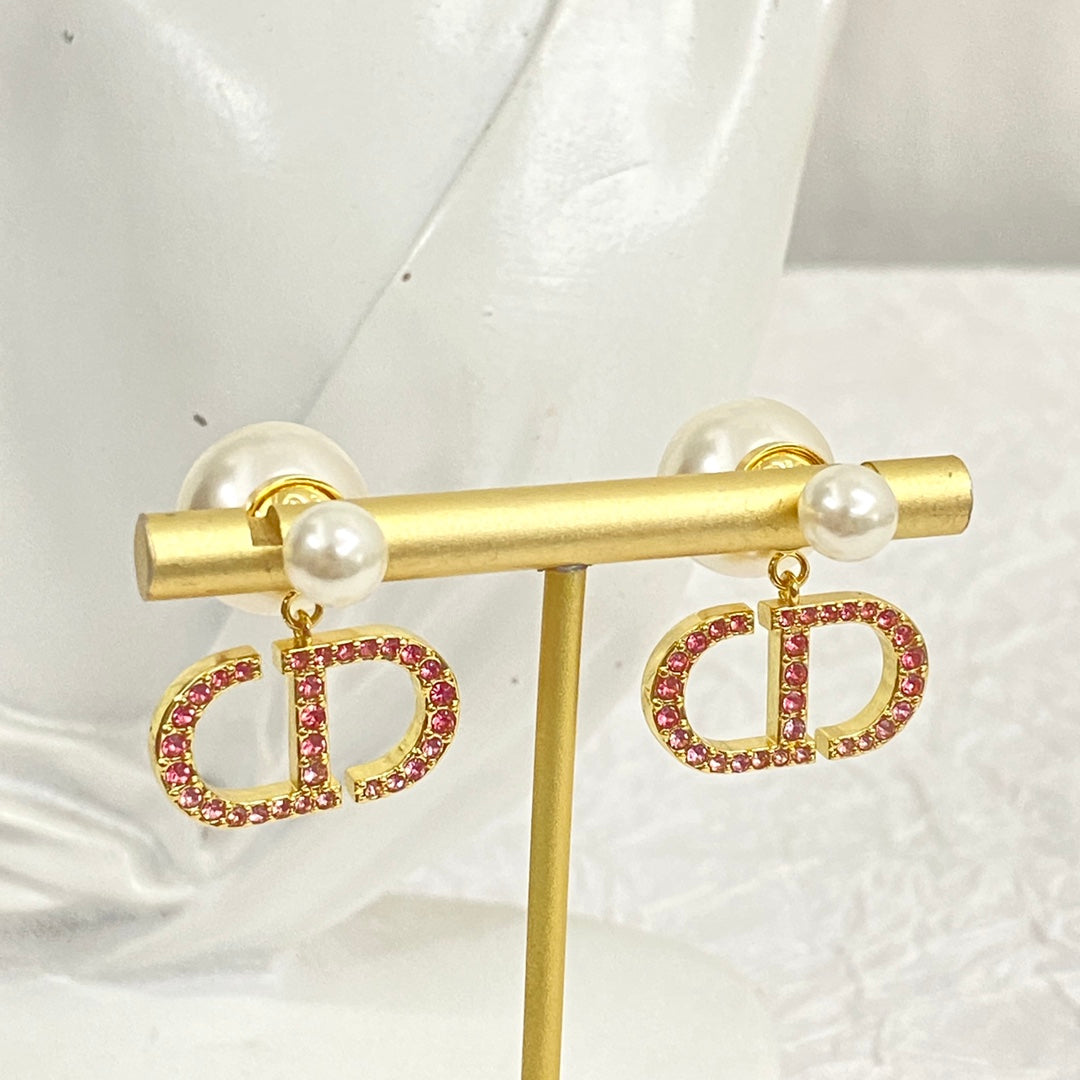 Double Pink Diamond CD Pendant Earrings