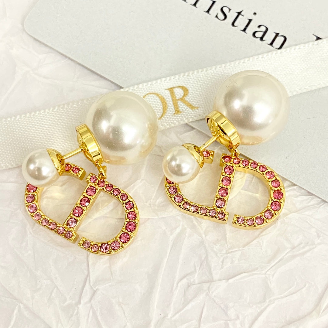 Double Pink Diamond CD Pendant Earrings