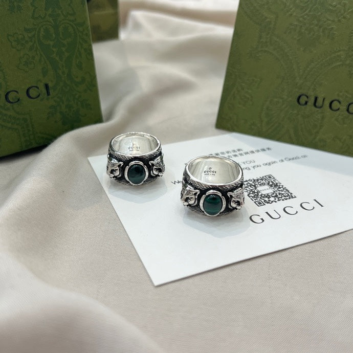 Double Tiger Head Peacock Turquoise Vintage Ring