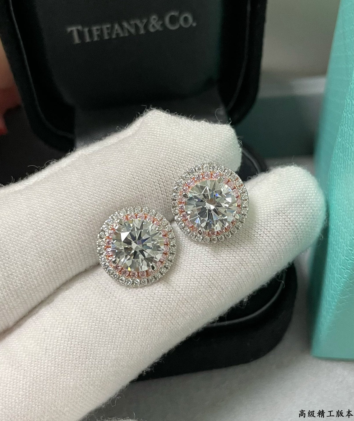 Large pink round diamond earrings