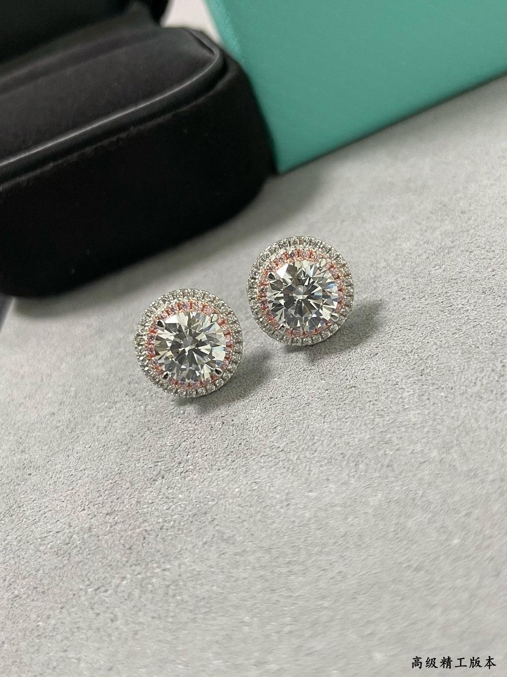 Large pink round diamond earrings
