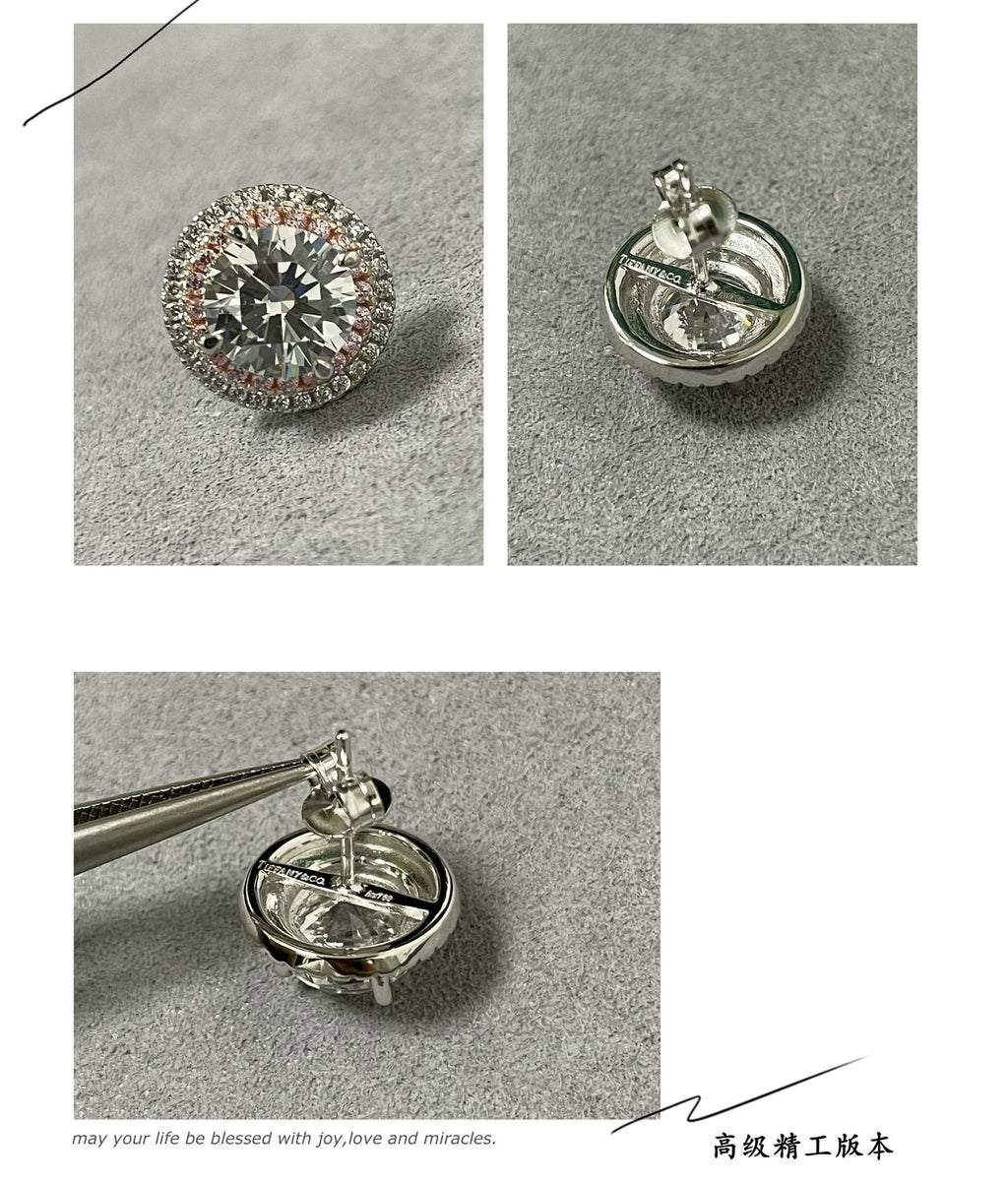 Large pink round diamond earrings