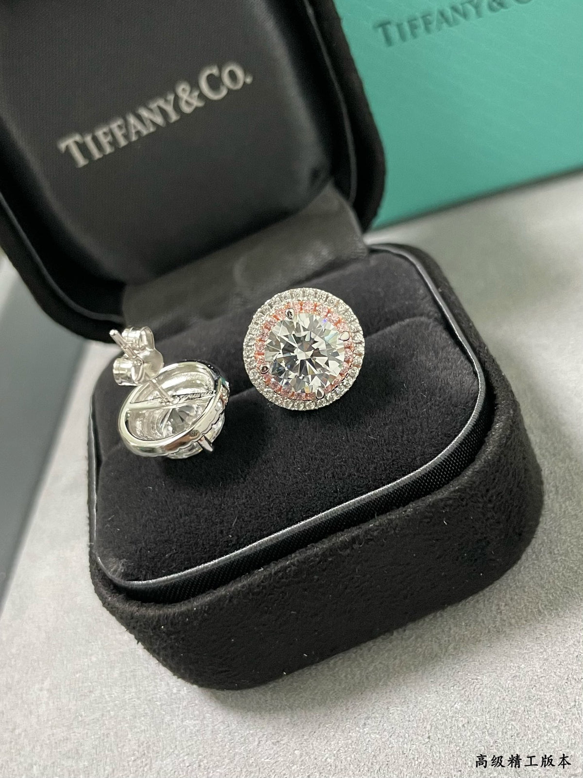 Large pink round diamond earrings