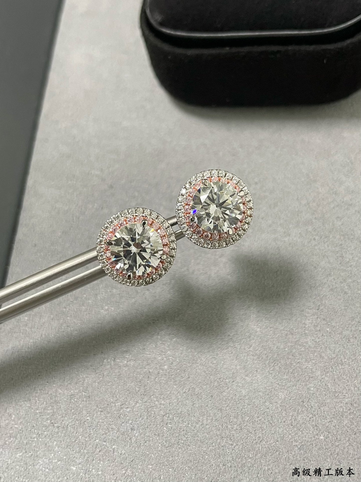 Large pink round diamond earrings