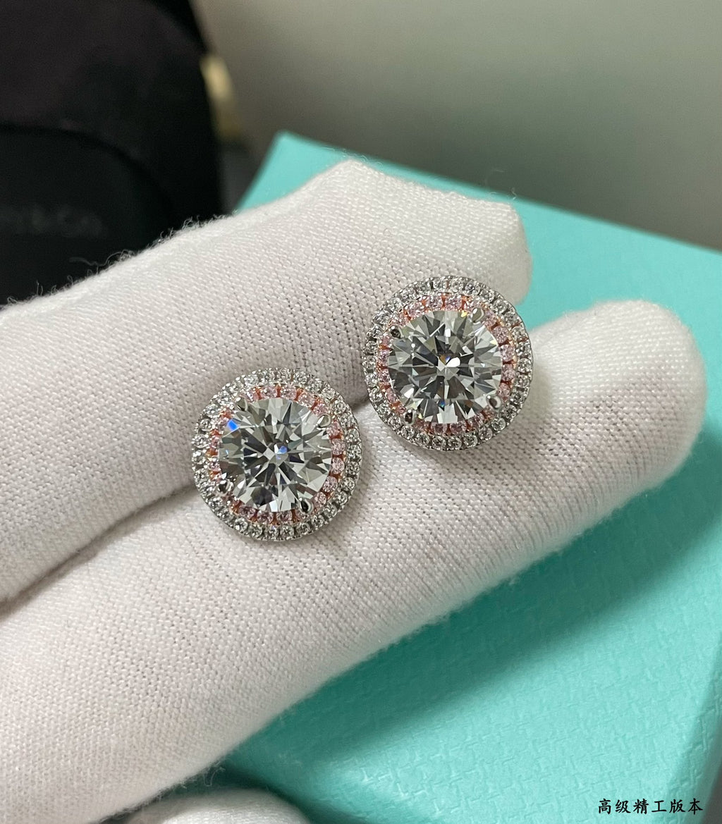Large pink round diamond earrings