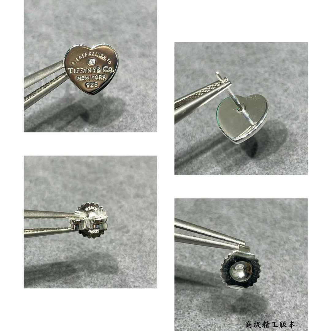 Silver heart-shaped diamond earrings