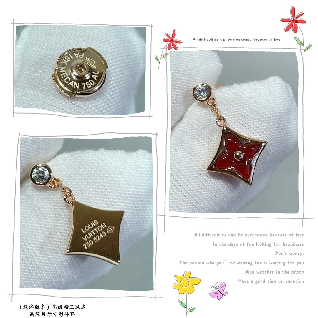 High-end mother-of-pearl square earrings