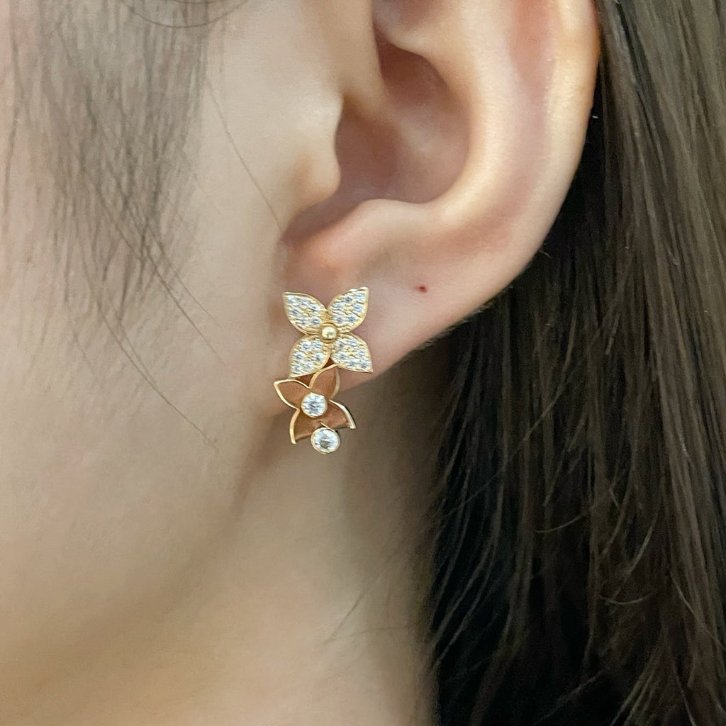 Two-flower gold + diamond earrings
