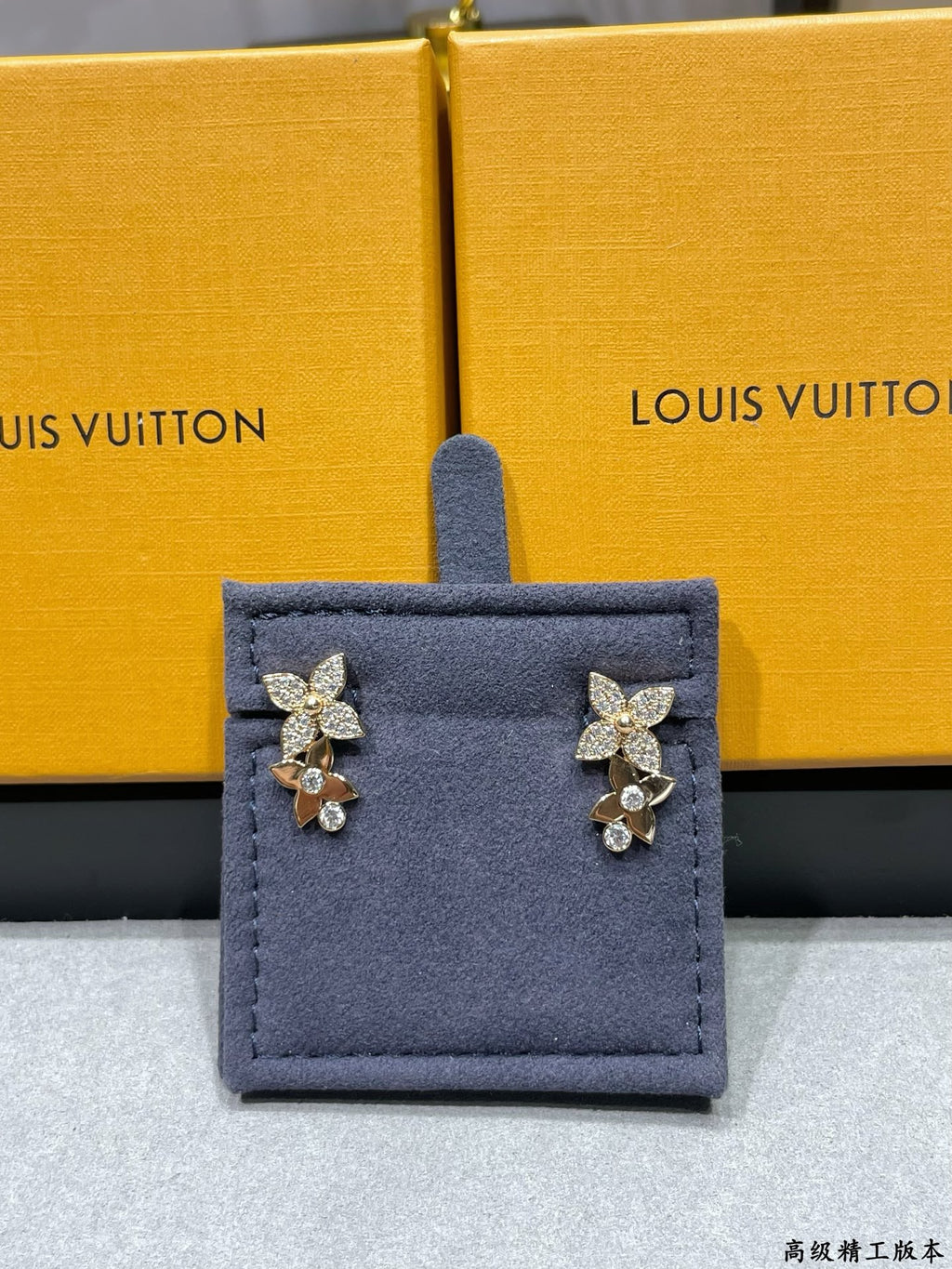 Two-flower gold + diamond earrings