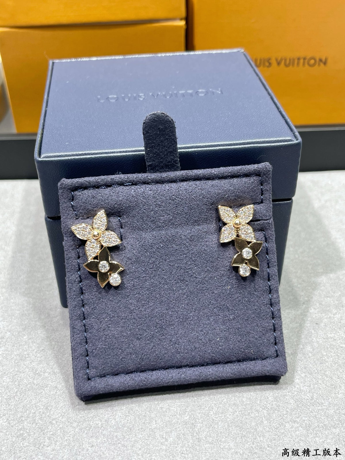Two-flower gold + diamond earrings