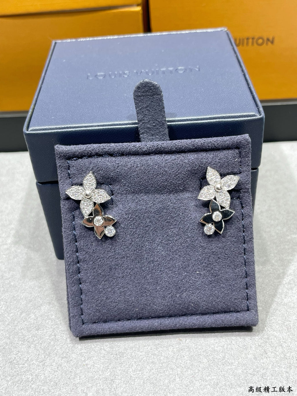 Two-flower gold + diamond earrings