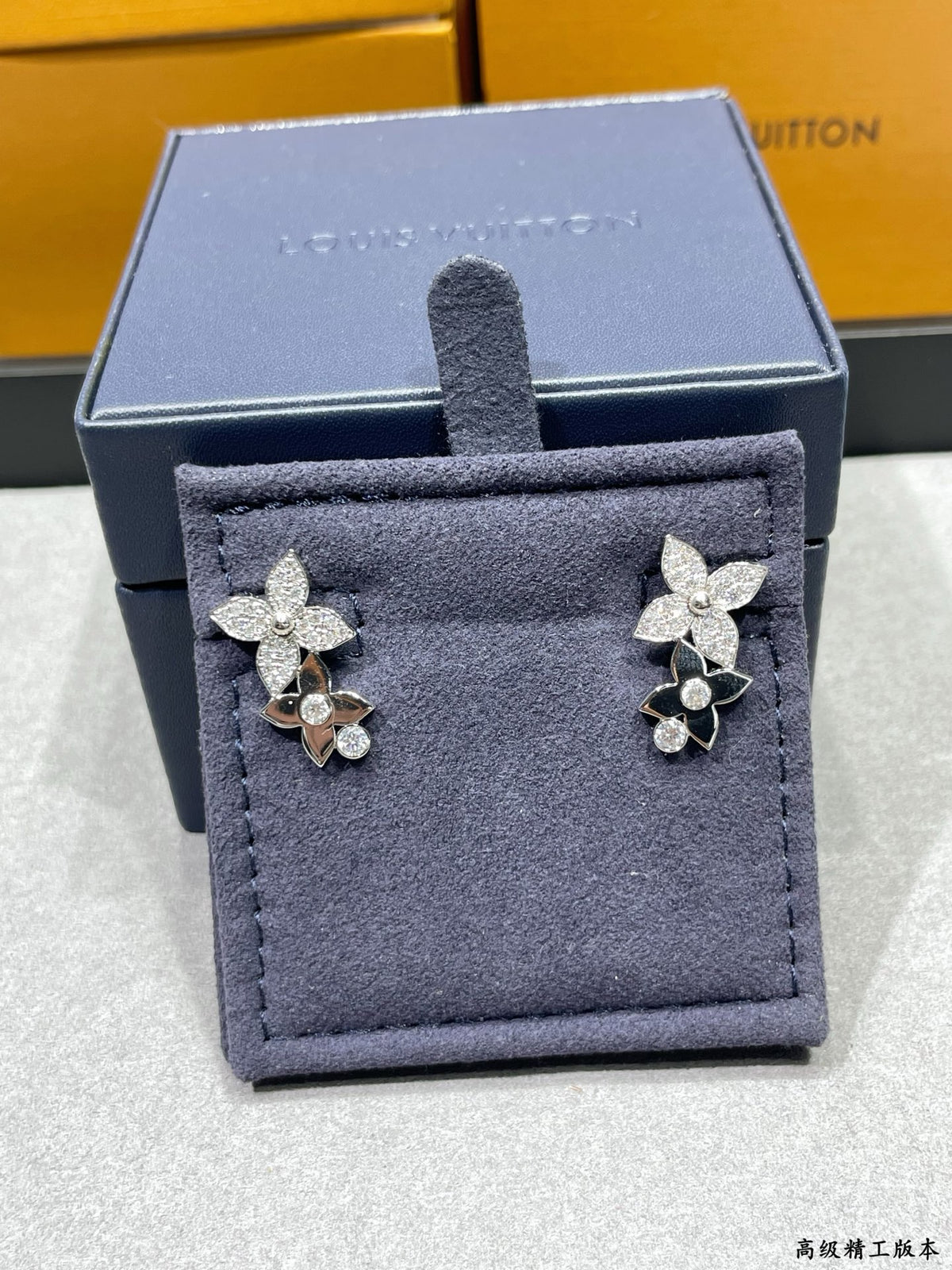 Two-flower gold + diamond earrings