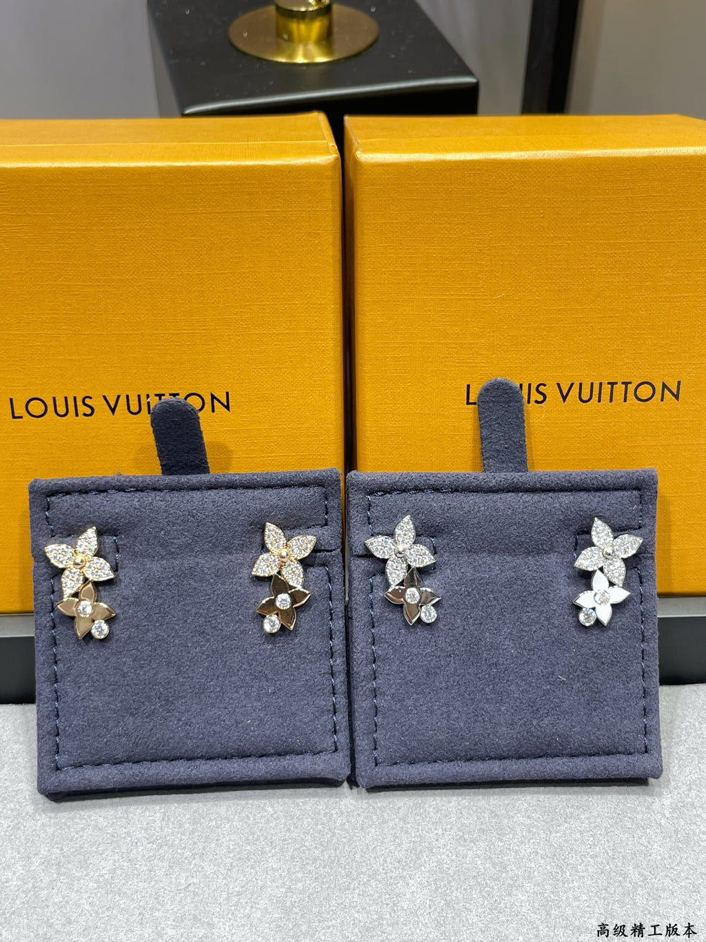 Two-flower gold + diamond earrings