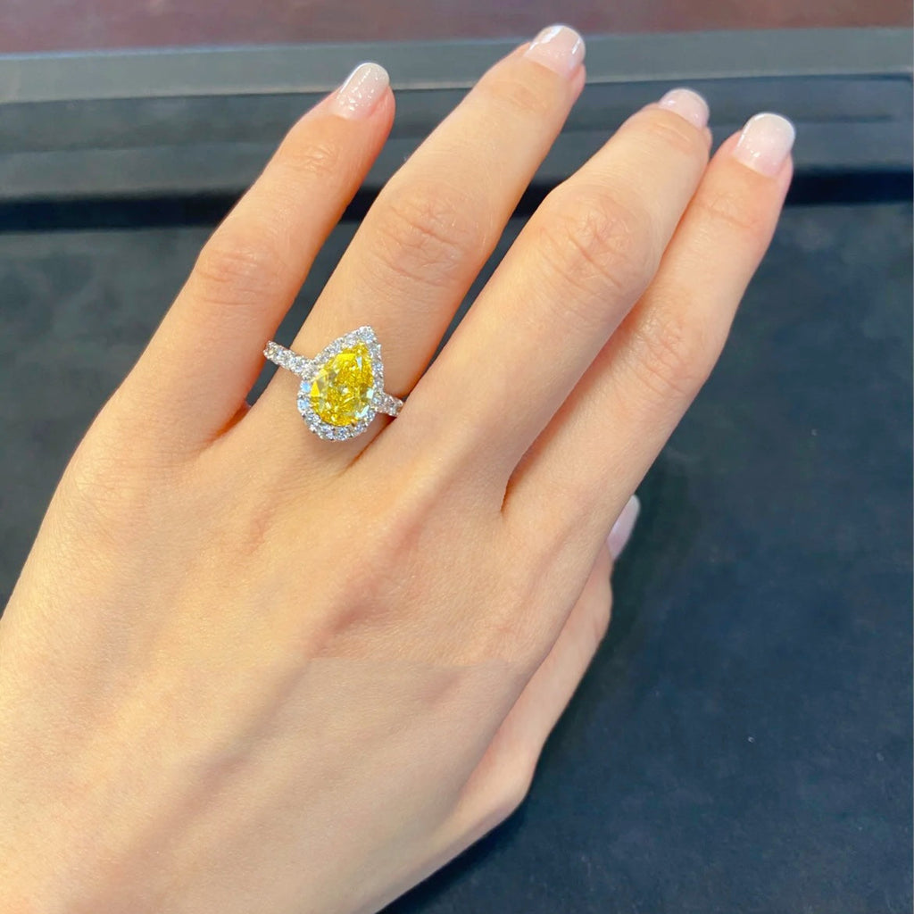 teardrop-shaped yellow diamond ring