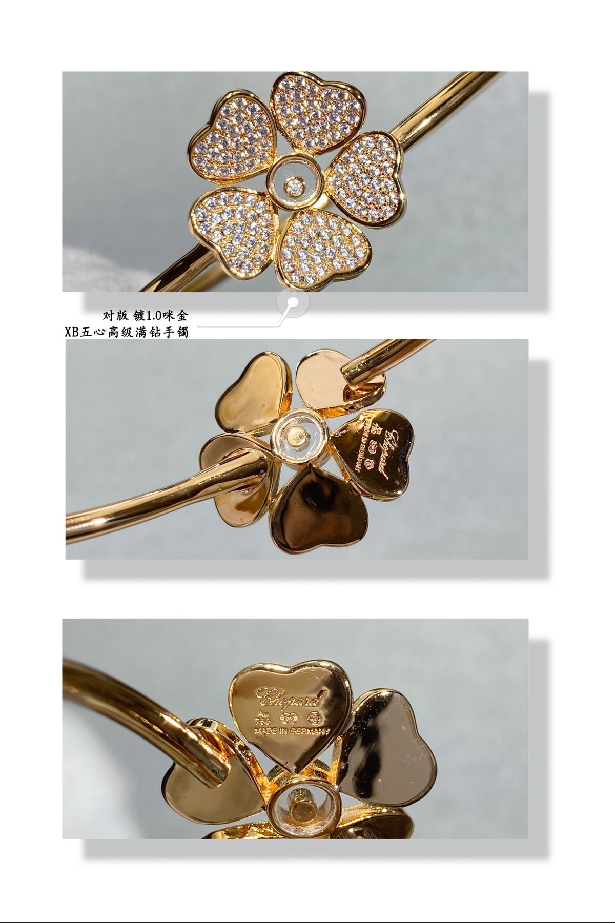 Five-heart full diamond bracelet