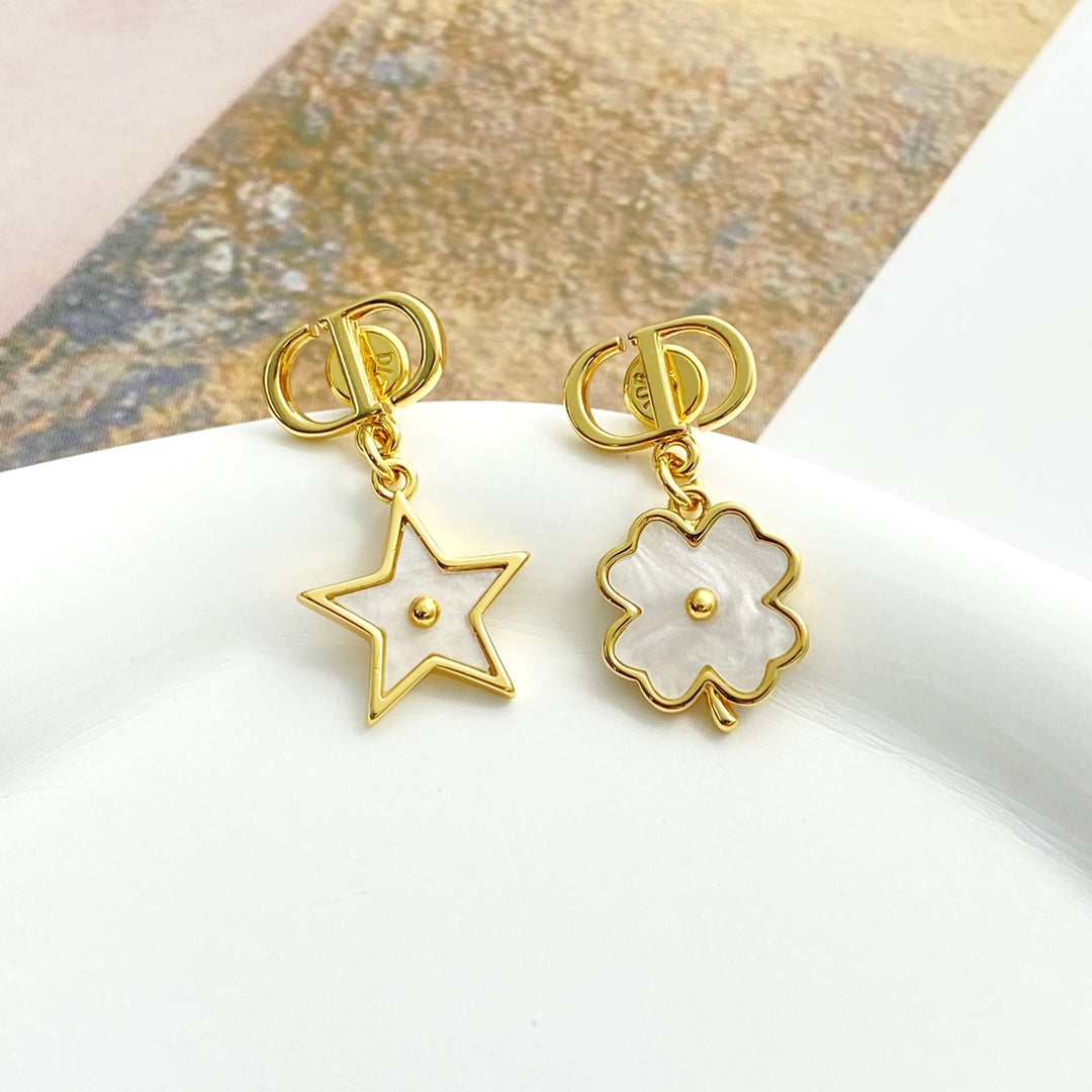 Earrings: White mother-of-pearl + metal embellishment