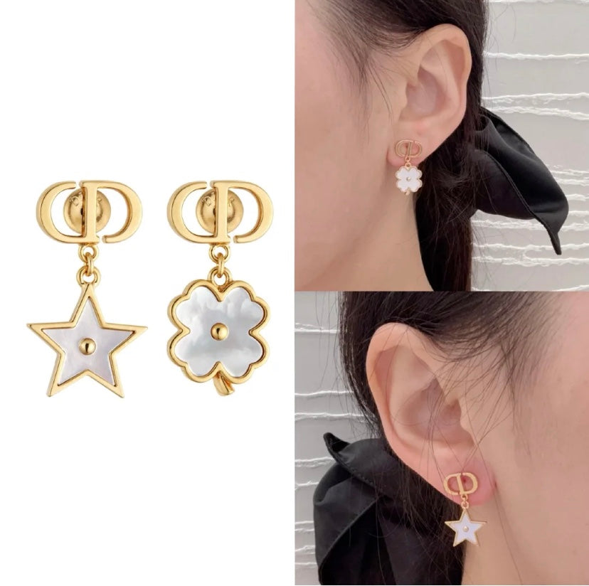 Earrings: White mother-of-pearl + metal embellishment