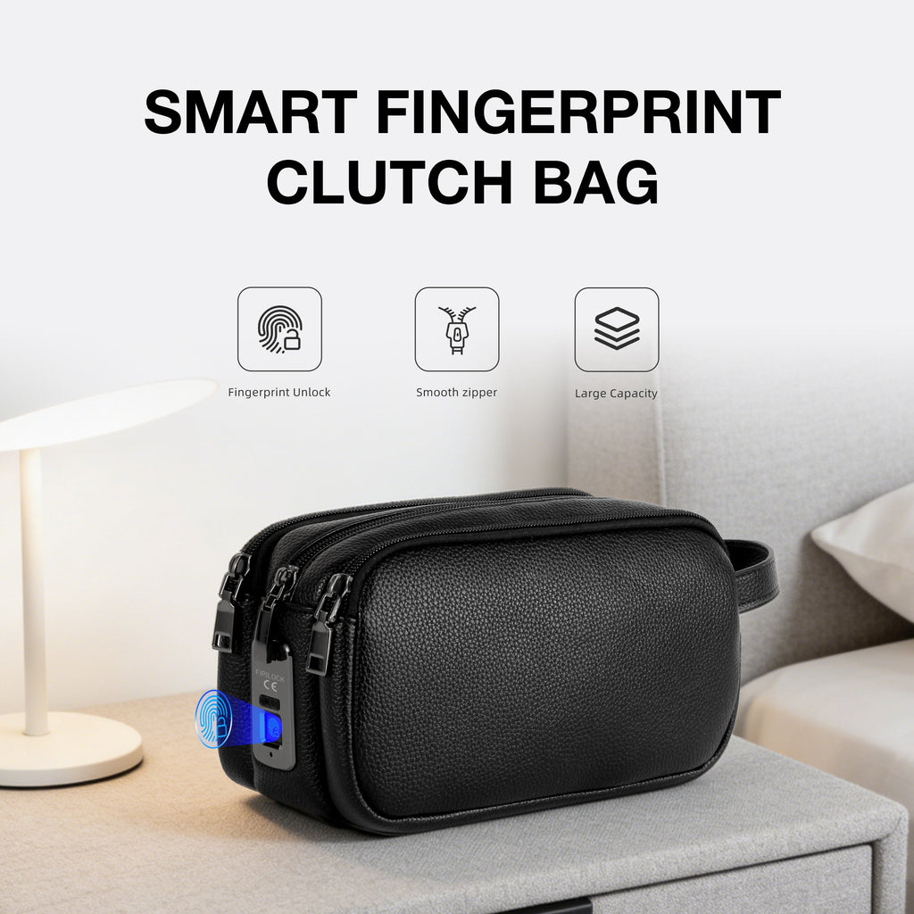 Men's Triple-Zipper Handbag with Fingerprint Lock