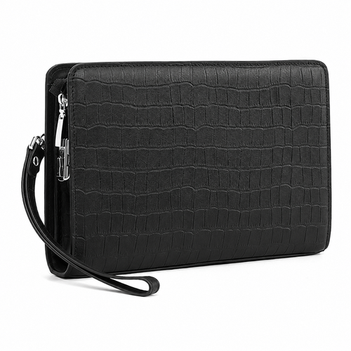 Genuine leather men's handbag with anti-theft combination lock