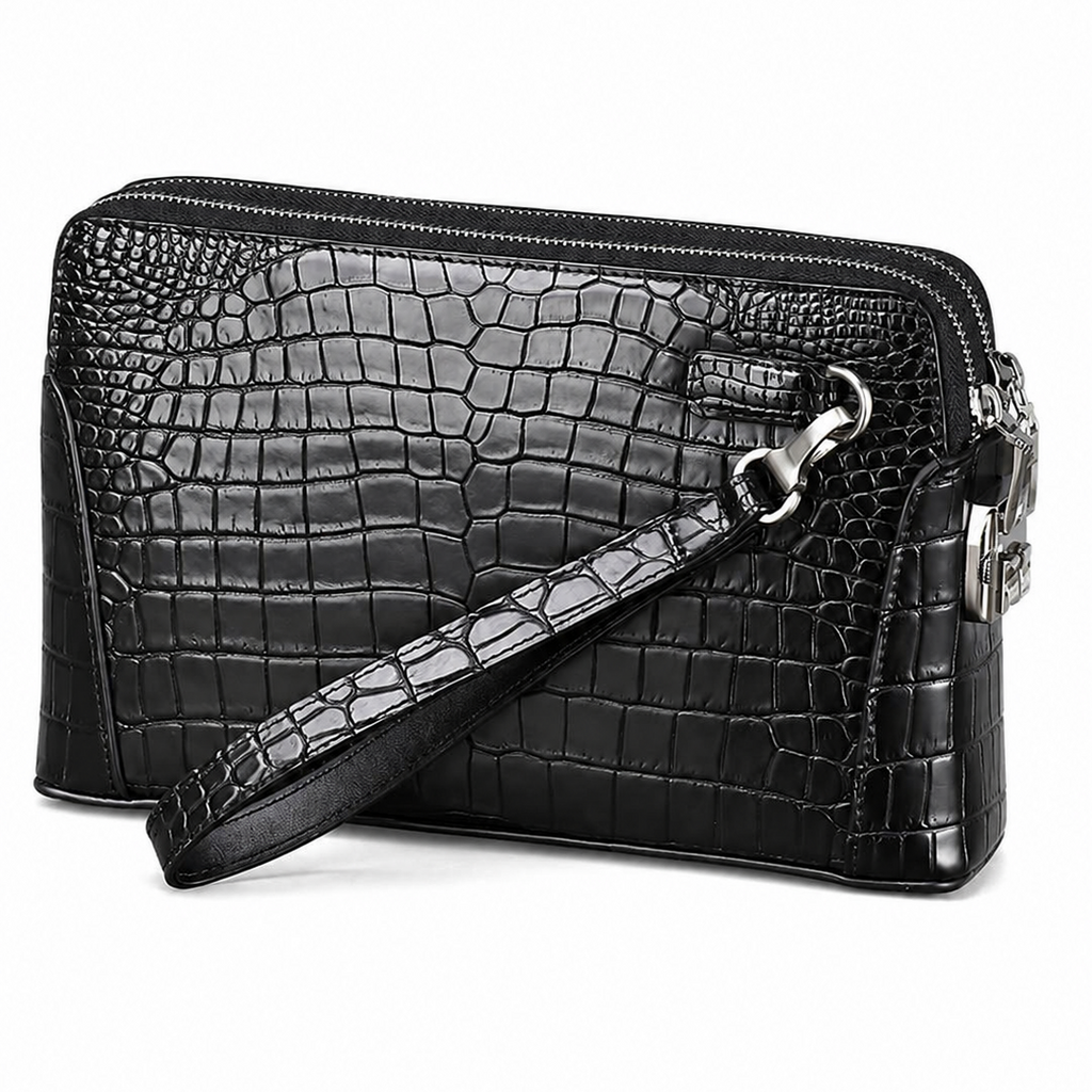 Genuine Leather Double-Zip Clutch
