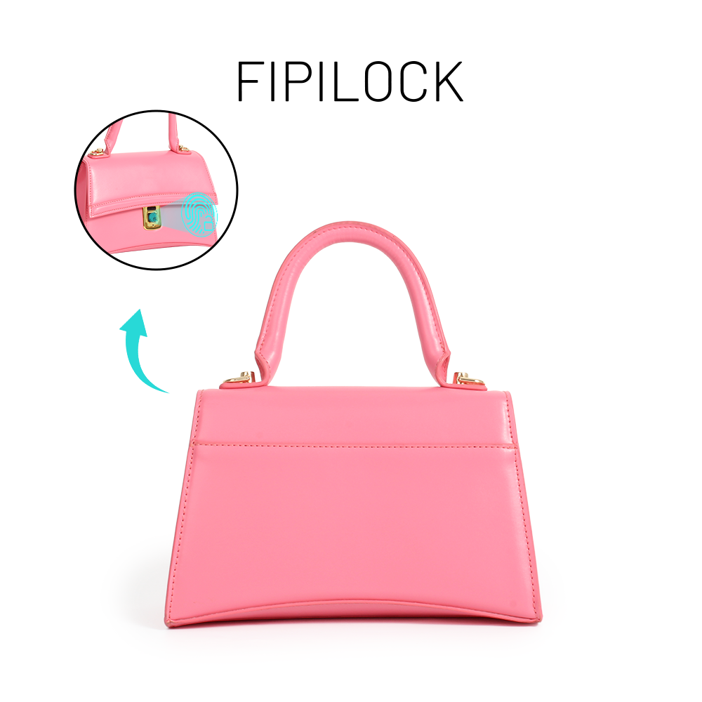 Pink handbag with fingerprint lock