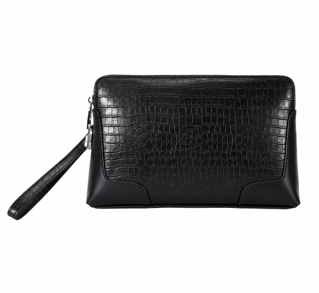 Crocodile-patterned combination lock clutch