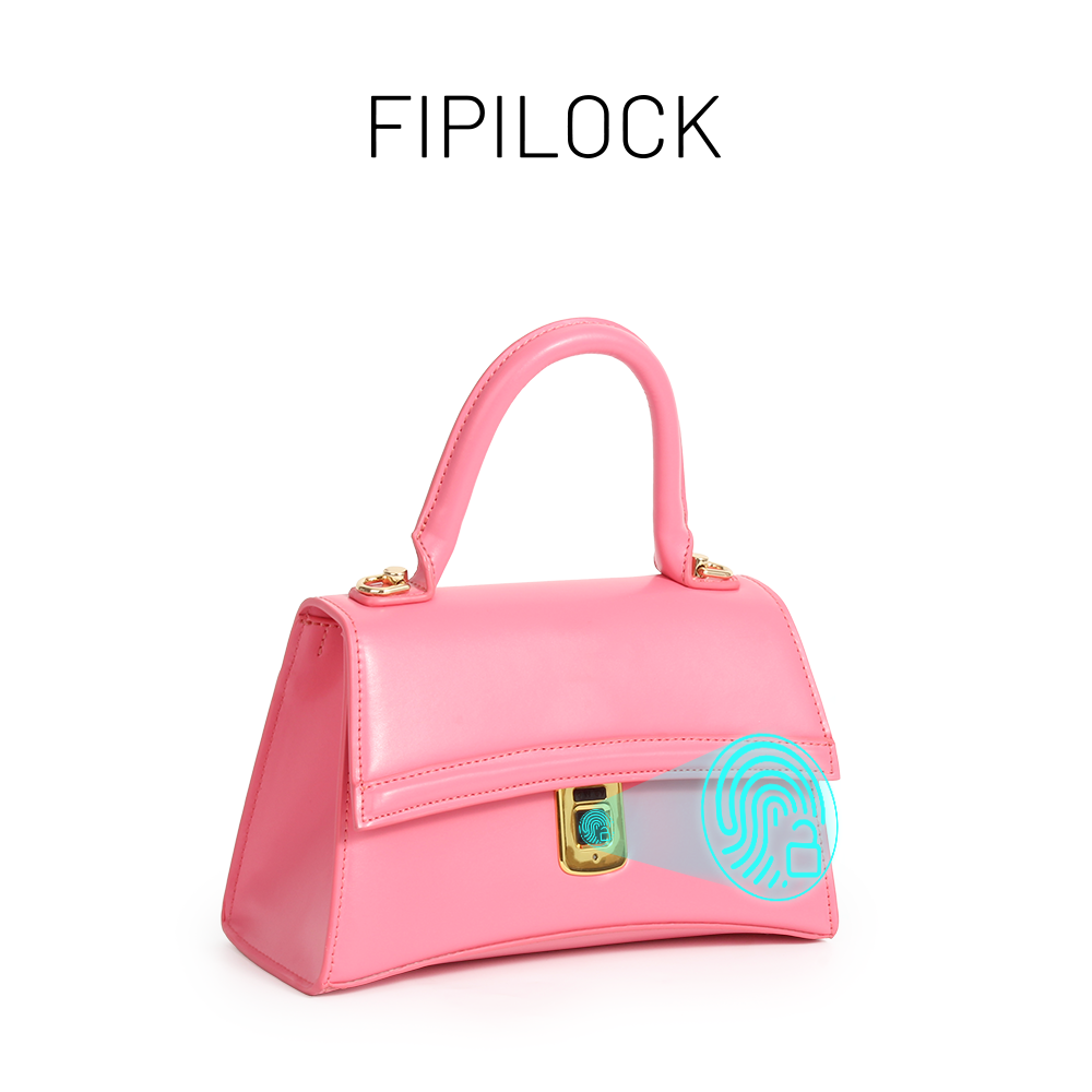 Pink handbag with fingerprint lock