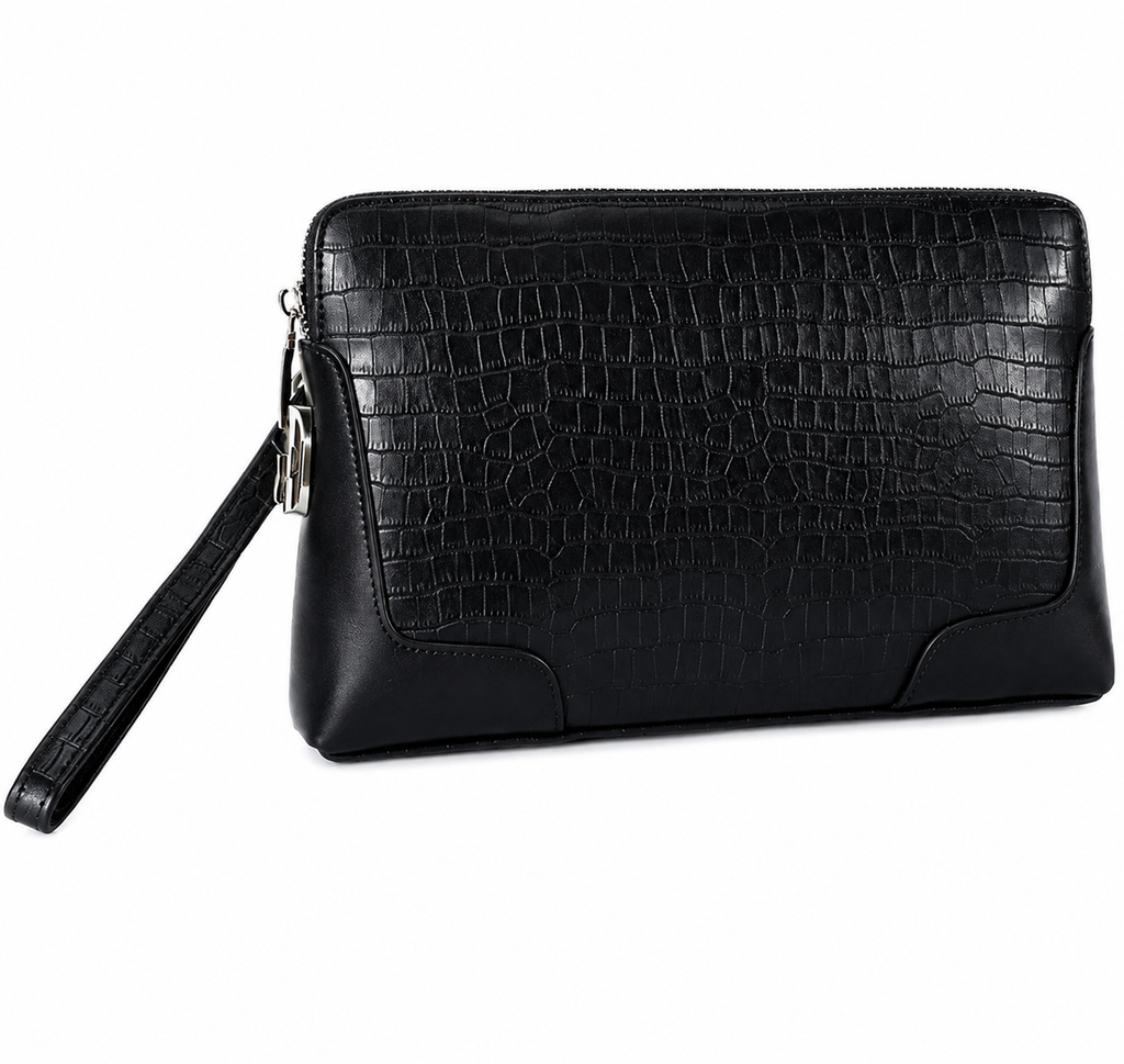 Crocodile-patterned combination lock clutch