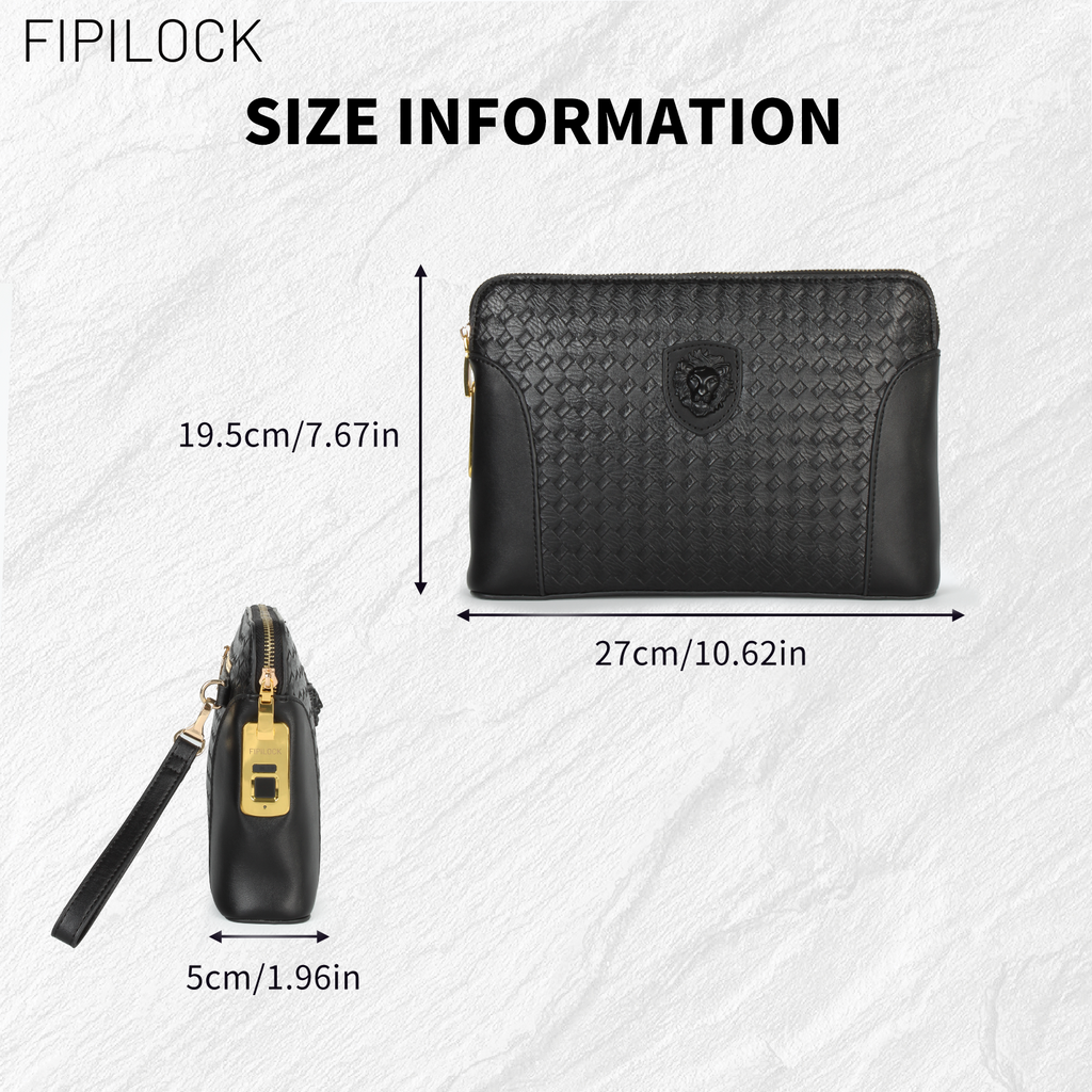 Men Genuine Top‑Grain Leather Smart Fingerprint Lock Hand Pouch