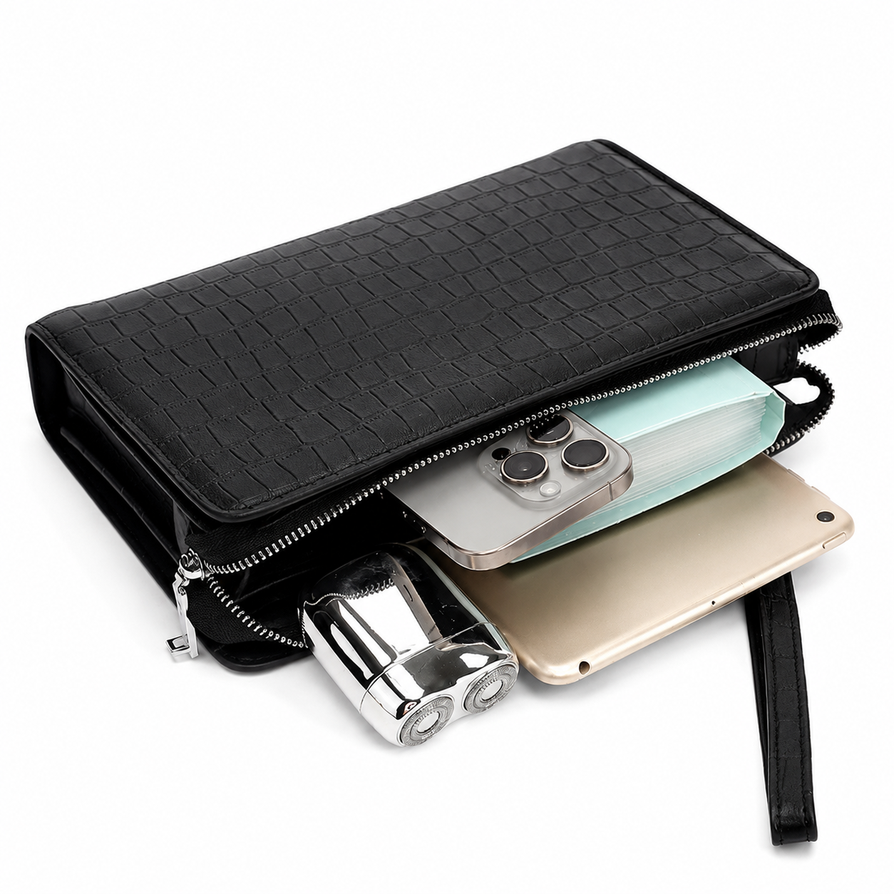 Genuine leather men's handbag with anti-theft combination lock