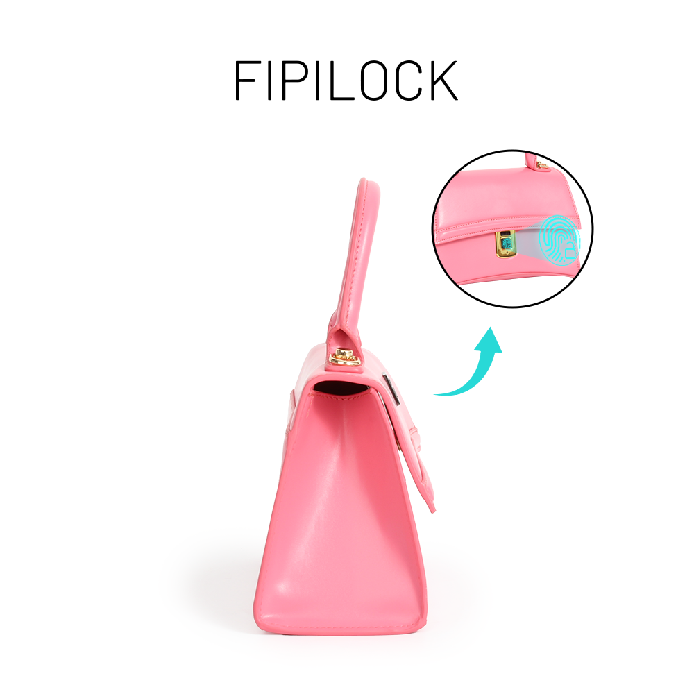 Pink handbag with fingerprint lock