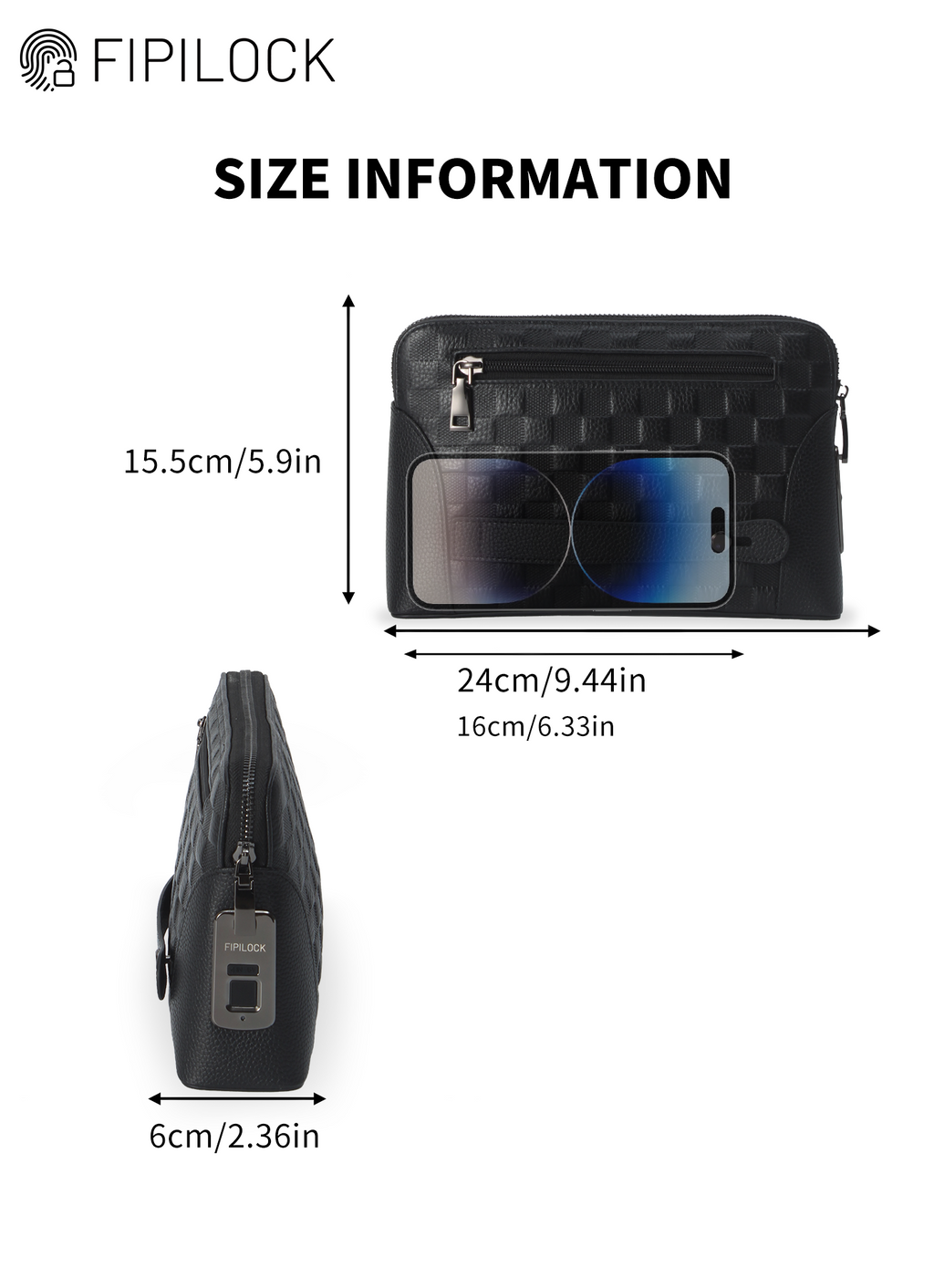 Genuine Leather Fingerprint Unlock Checkered Clutch
