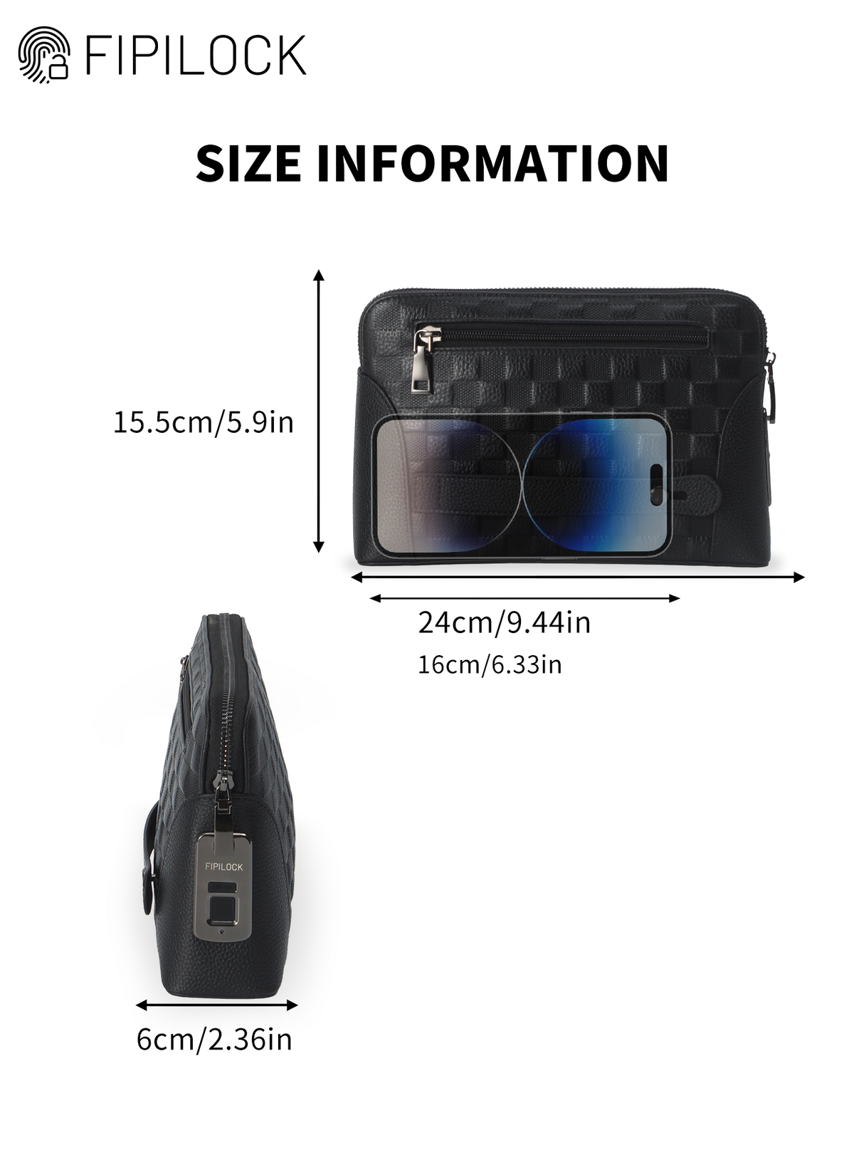 Genuine Leather Fingerprint Unlock Checkered Clutch