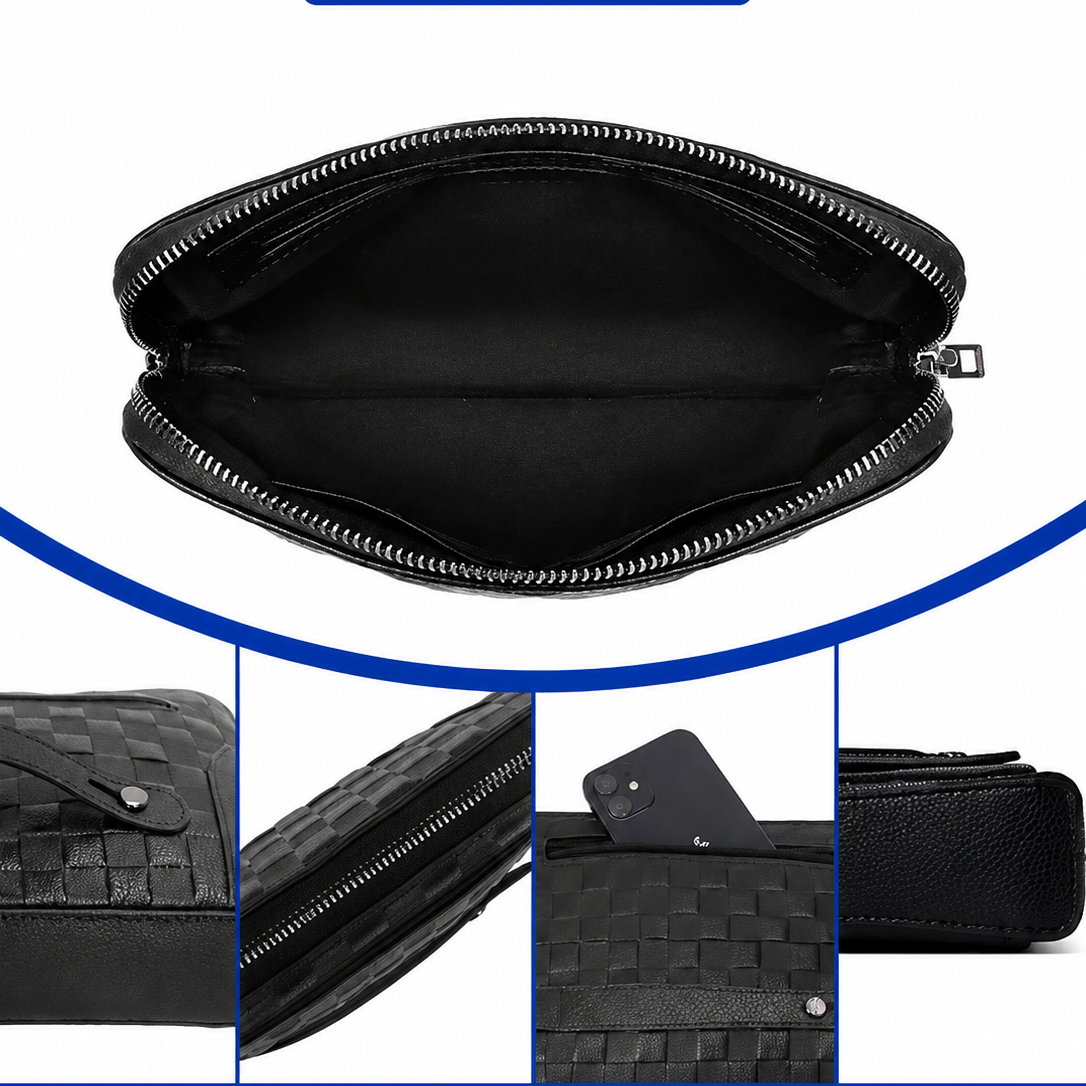 Genuine Leather Fingerprint Unlock Checkered Clutch