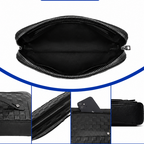 Genuine Leather Fingerprint Unlock Checkered Clutch