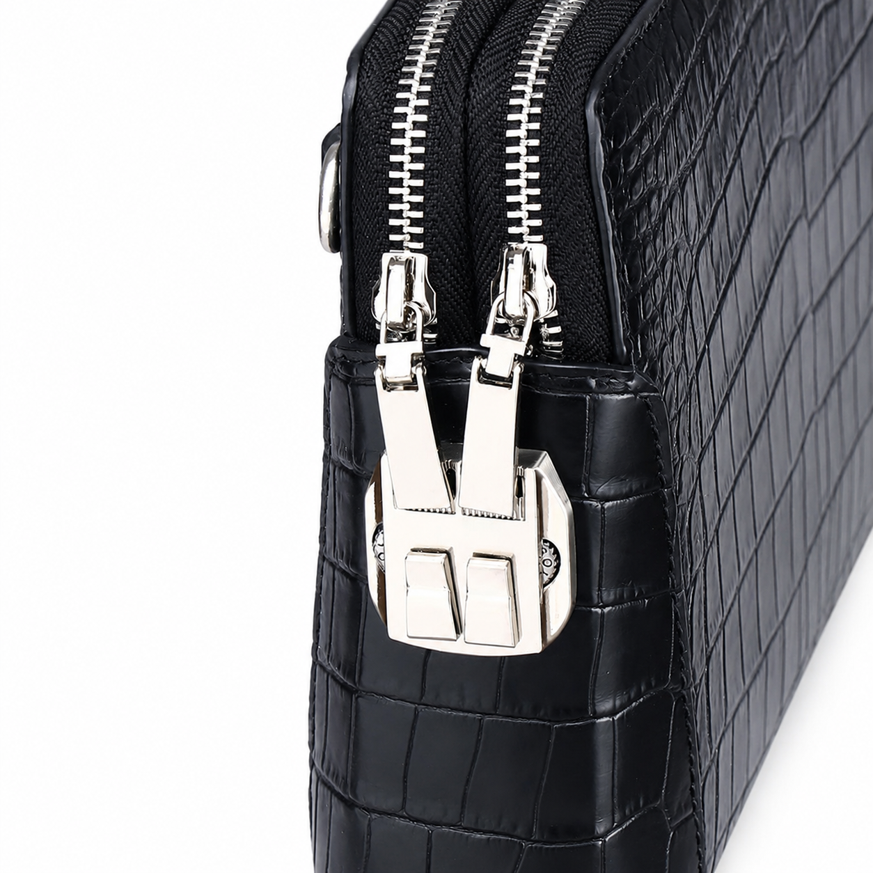 Genuine Leather Double-Zip Clutch