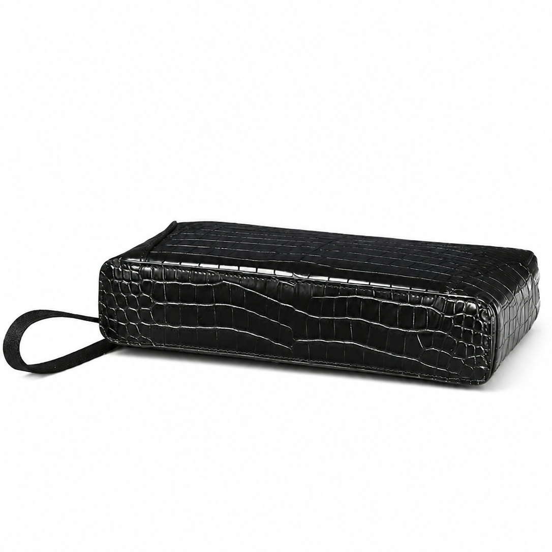 Genuine Leather Double-Zip Clutch