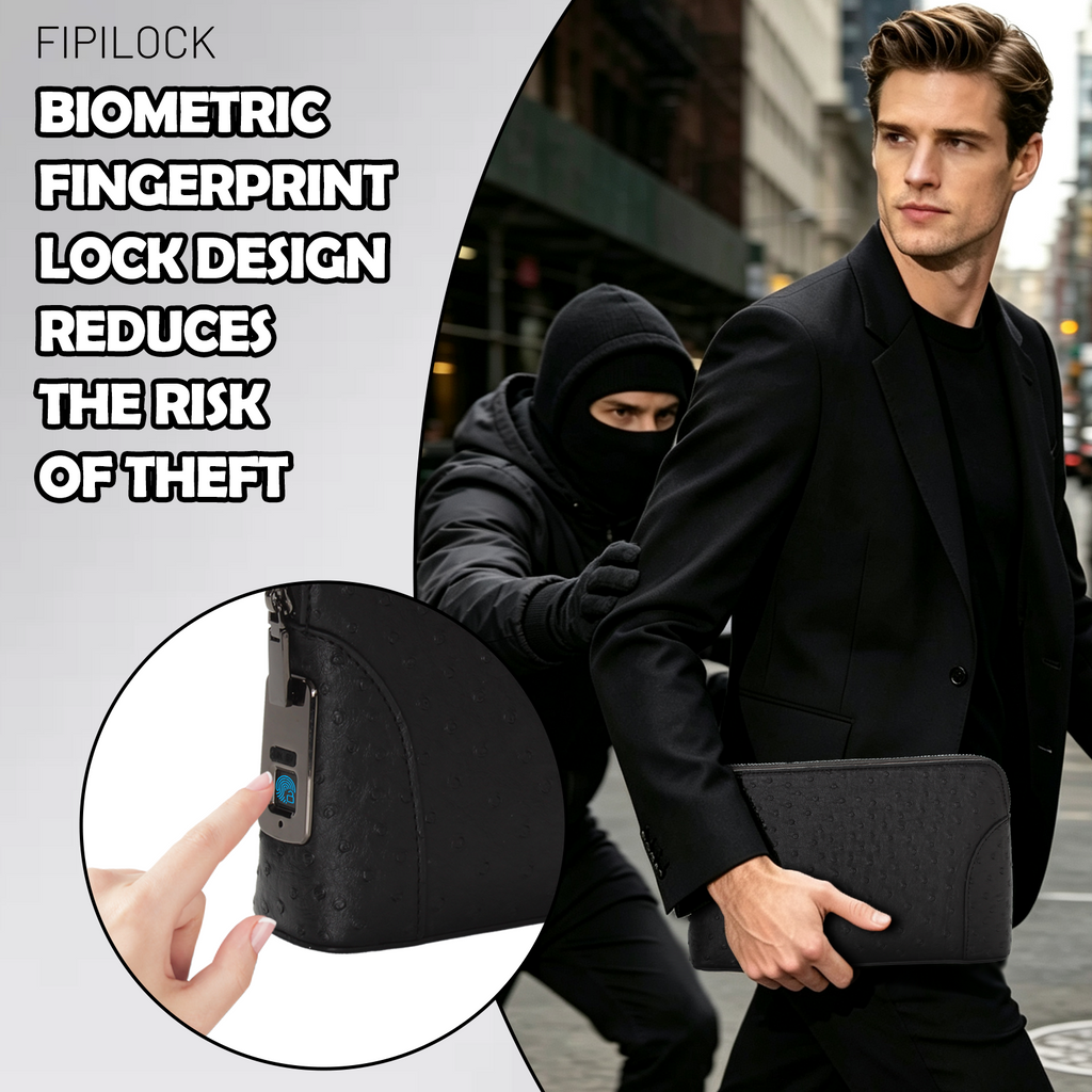 Ostrich-patterned fingerprint unlock clutch