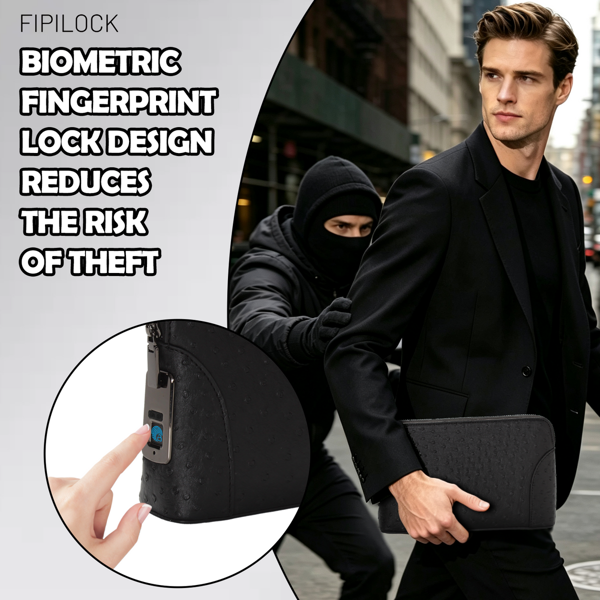 Ostrich-patterned fingerprint unlock clutch