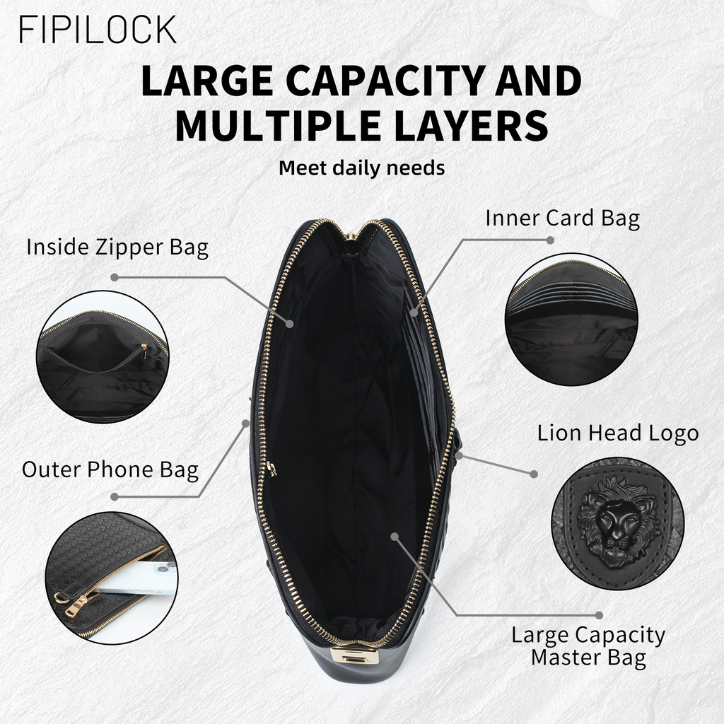 Men Genuine Top‑Grain Leather Smart Fingerprint Lock Hand Pouch