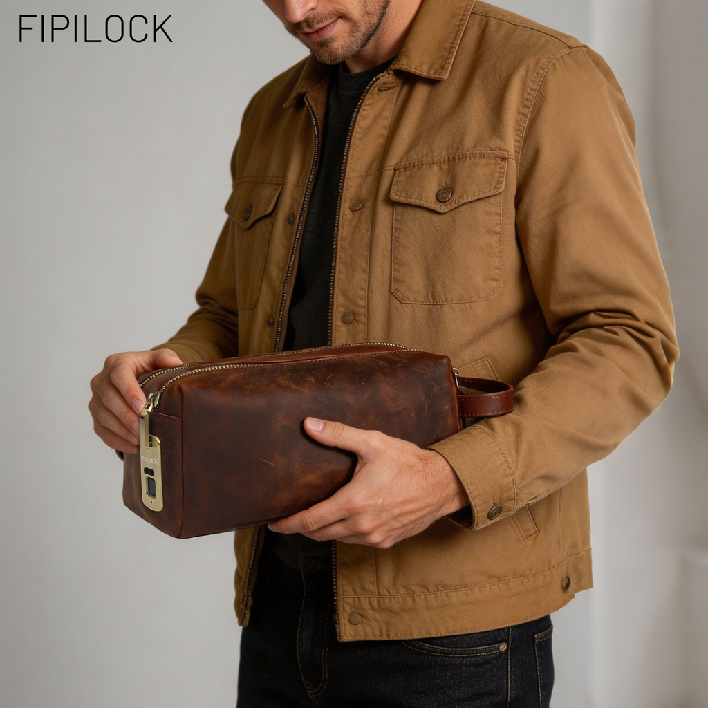 Anti-theft genuine leather clutch