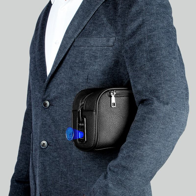 Men’s Top‑Grain Leather Fingerprint Lock Anti‑Theft Clutch Bag